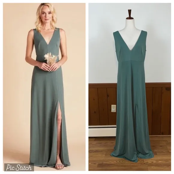 Stunning New Birdy Grey Shamin Crepe Sea Glass Gown! - Image 2