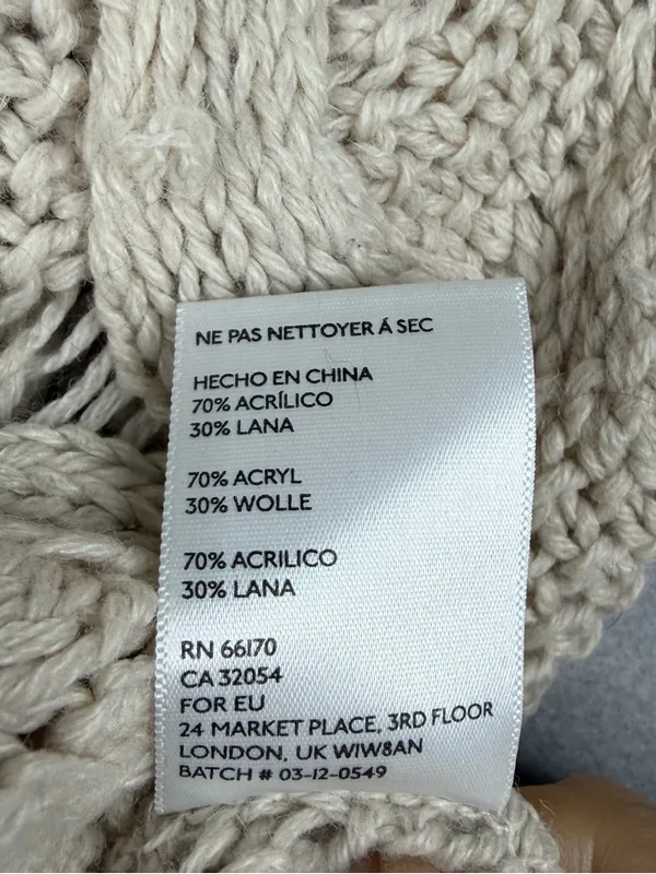 Kimchi Blue Urban Outfitters Sweater XS Cream Cable Knit Wool Blend Oversized - Image 7