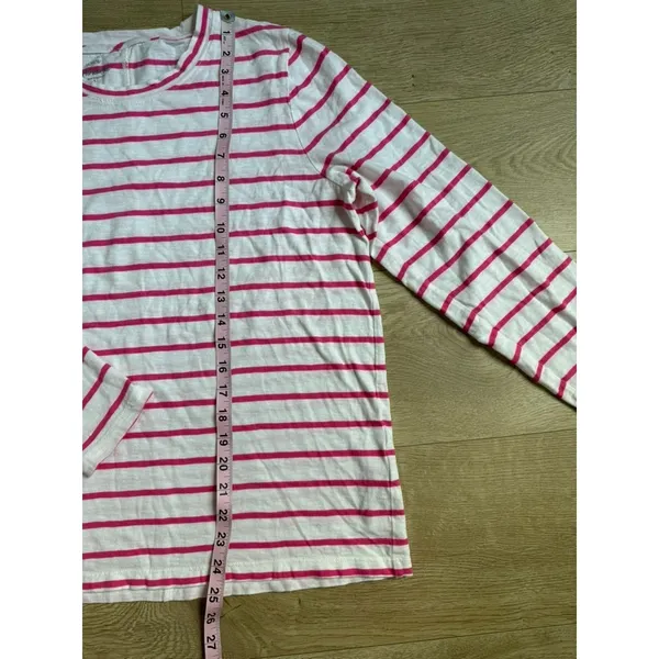 EUC J.Crew T-Shirt Scoop Neck Long Sleeve Girlfriend Tee striped pink white sz L - Image 4