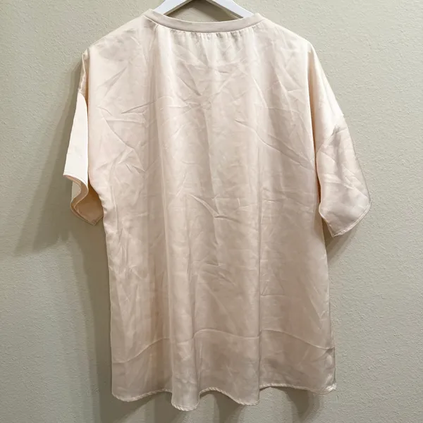 Ellison‎ Satin Pajama Set SS Top and Shorts Beige Size Large Neutral Comfy Soft - Image 4