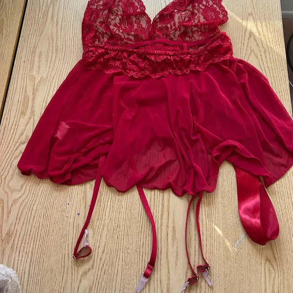 Women's Elegant Lacey Burgundy/Red Lingerie Babydoll w/Garters size Medium/Large - Image 6