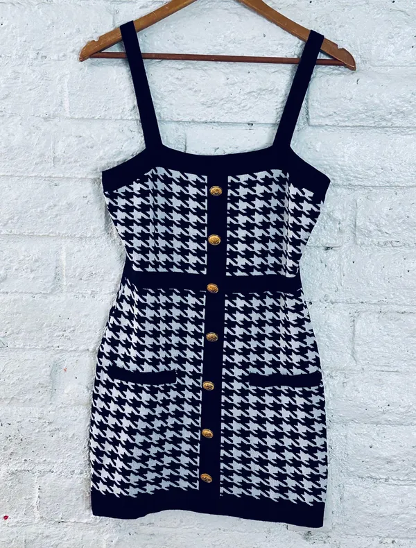 Coco and Shay Houndstooth Knit Mini Dress Size L Stretch Party Cocktail Sweater - Image 2