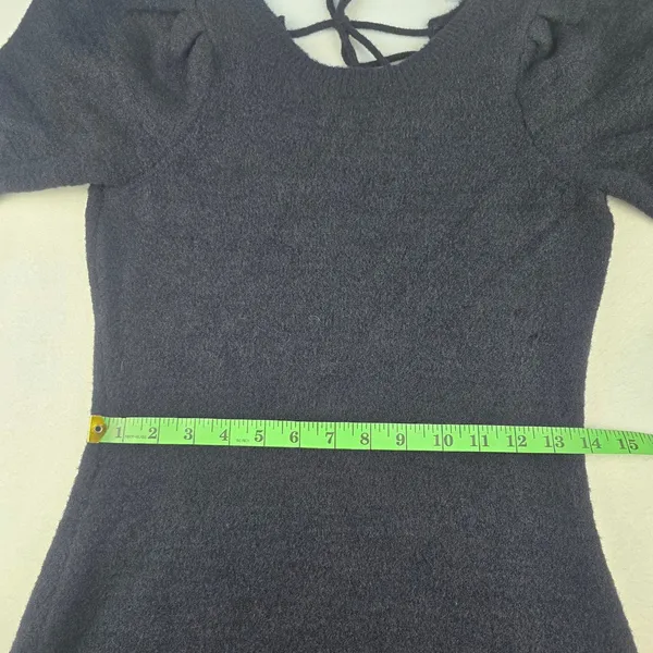 Anthropologie Daily Practice Black Knit Mini Dress‎ Puff Short Sleeve Tie Back S - Image 10
