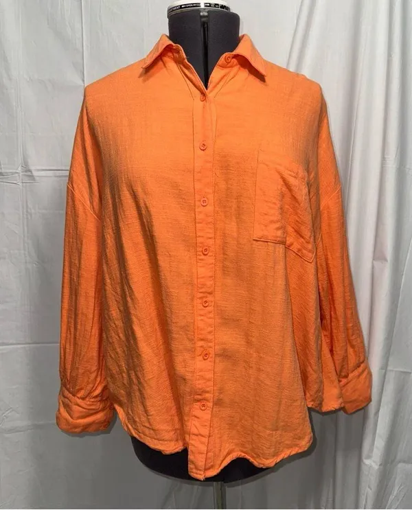 HERSY orange linen blend oversized button down shirt size women’s large - Image 2