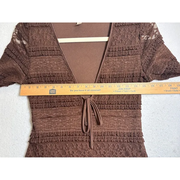 Brown Lace Ruffle Tiered Maxi Dress V-Neck Long Sleeve M - Image 10