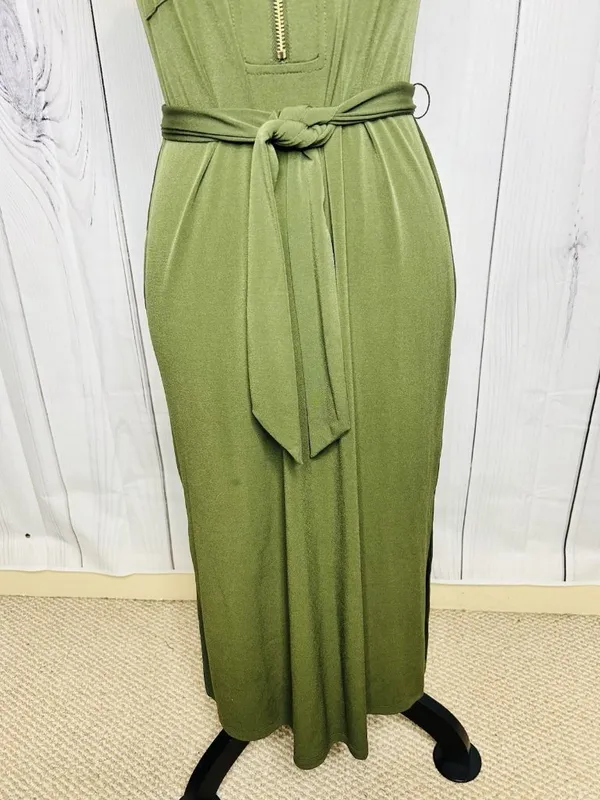 Michael Michael Kors Sleeveless Midi Dress with Belt Tie Olive Green Sz XS - Image 4