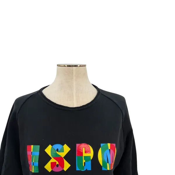 MSGM Black Multicolor‎ Logo Crewneck Sweatshirt Cotton Raw Hem Size Large - Image 2