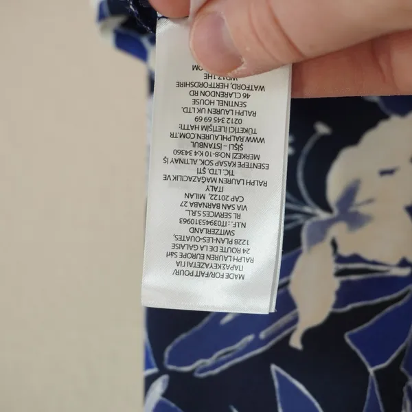 Lauren Ralph Lauren Size 8 Blue Floral Midi Dress Waist Tie Sleeveless Wedding - Image 7