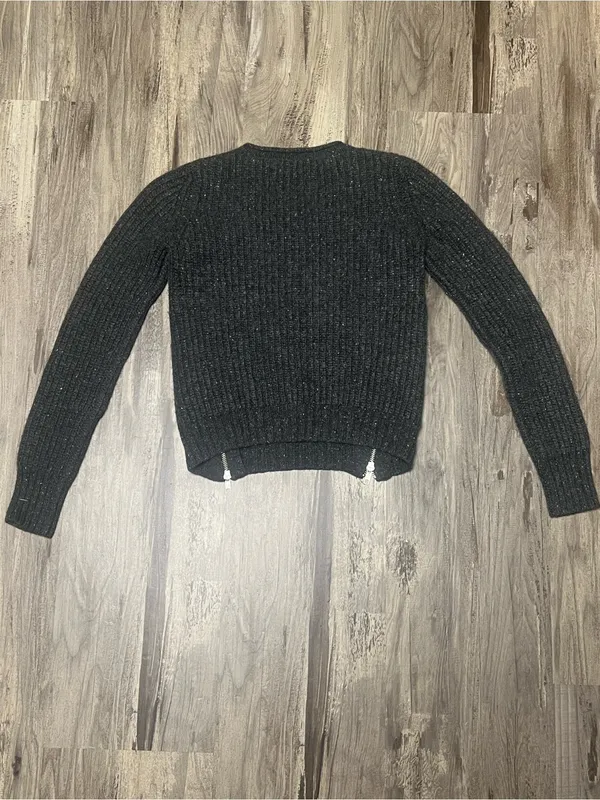 Autumn Cashmere Charcoal Gray 100% Cashmere Ribbed Zipper Crewneck Sweater XS - Image 7