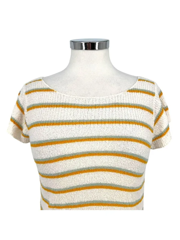 Madewell Striped Short Sleeve Knit Top White Yellow Casual 70s Retro Size Small - Image 2