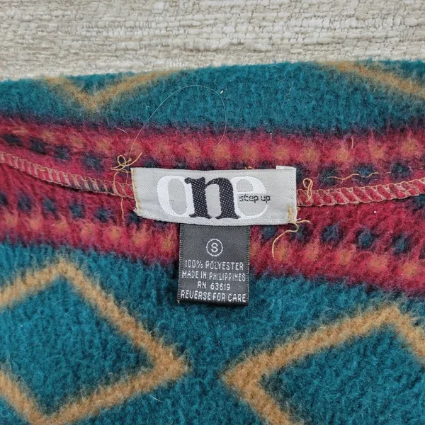 Vtg Aztec Southwest Fleece Shacket Womens Size Sm Red Green Pearl Button Up - Image 7