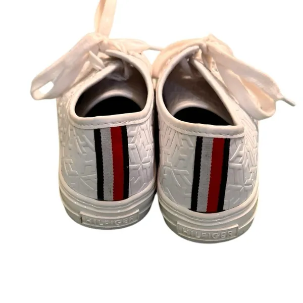 Tommy Hilfiger Toni Monogram Canvas Sneakers White Lace Up Women's 8.5M in GUC - Image 6