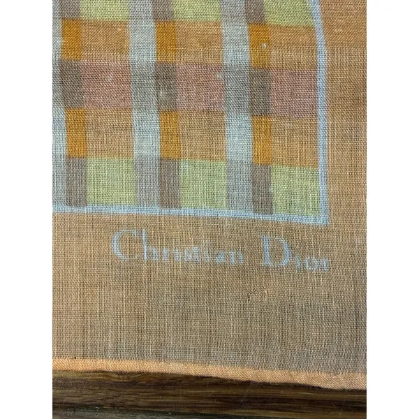 Christian Dior Orange Plaid Cotton Scarf Handkerchief 17" Neckerchief Vintage - Image 2