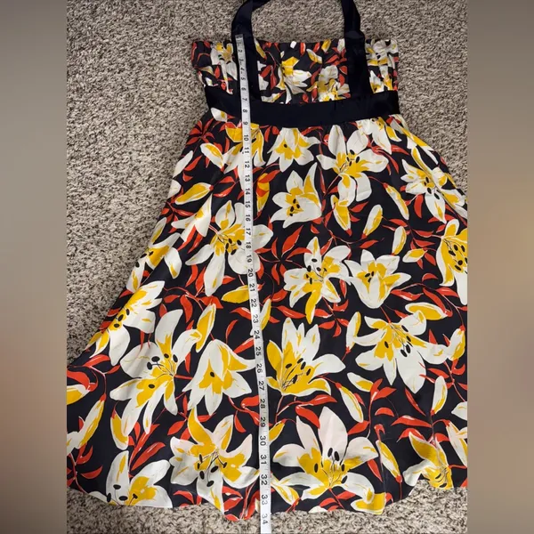 Moulinette Soeurs* Black & Yellow Small Silk Floral‎ Print Halter Neck A-Line 8 - Image 8
