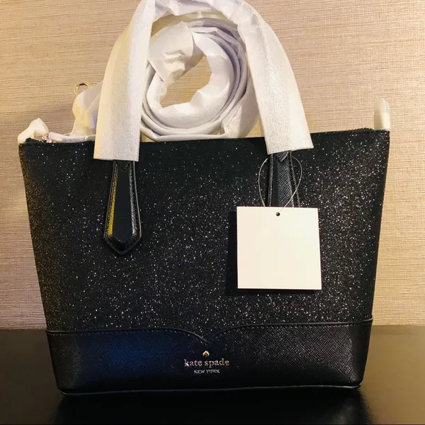 Kate Spade Black Glitter Tote Crossbody Satchel NWT - Image 7