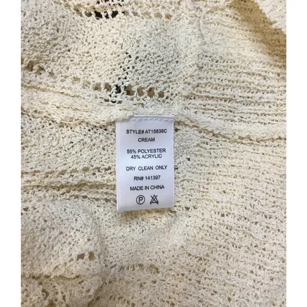 New ASTR Faux Wrap Pointelle Knit Long Sleeve Sweater Top Pullover Cream L - Image 11