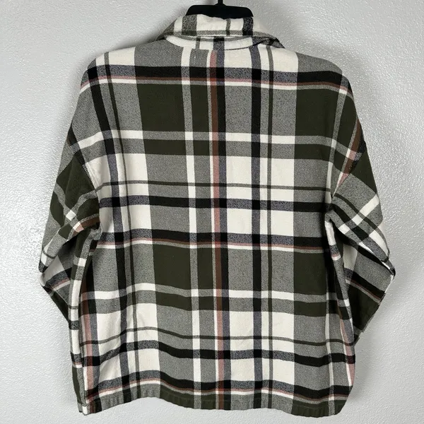 Madewell Flannel Bromley Plaid Shirt Womens Size XS‎ Green Cream Cotton Buttons - Image 7