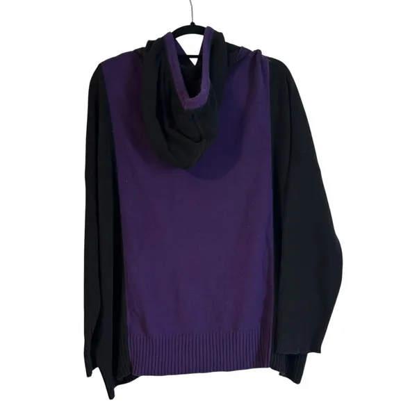 Lauren Ralph Lauren Women 1X Knit Hoodie Purple Black Kangaroo Pocket Boho - Image 6