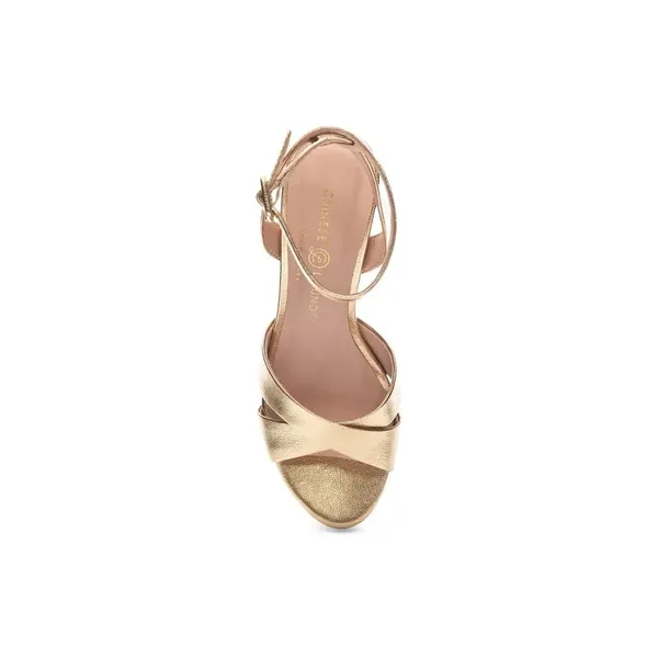 NIB Chinese Laundry Size 8.5 Theena Metallic Gold Platform Heeled Dressy Sandals - Image 2