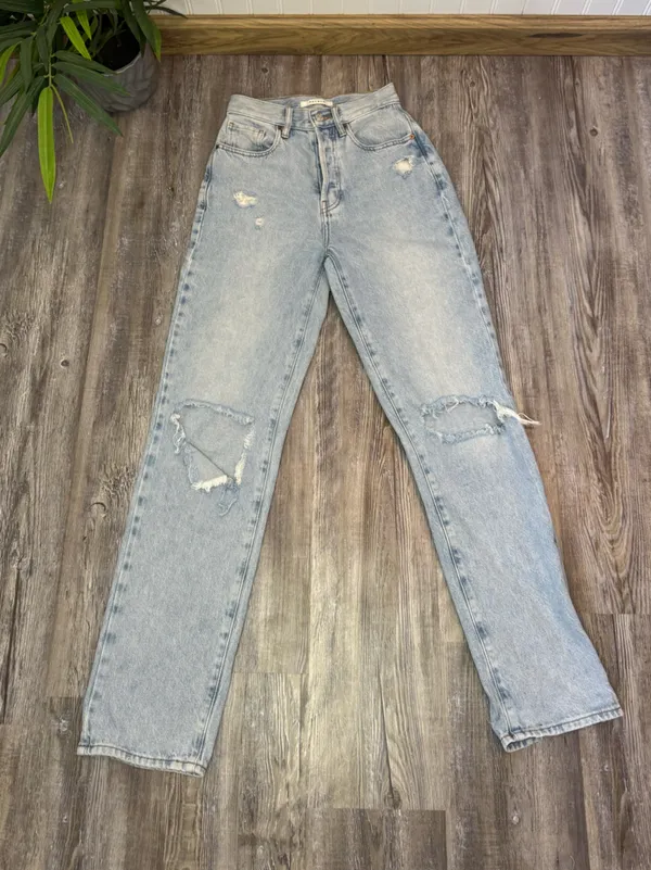 Pacsun Womens Dad Jean Light Blue Wash Distressed Rips Cotton Button Fly Size 23 - Image 6