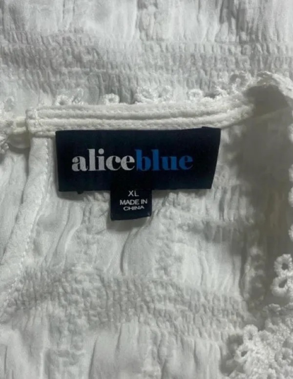 Alice Blue Top XL White Floral Lace Ruffle Blouse Sheer Sleeves Stretchy - Image 5