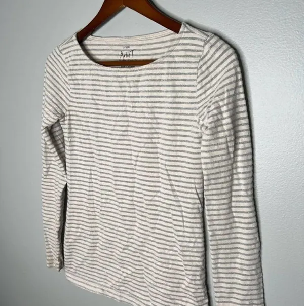 J. Crew Women's Artist T Metallic Stripe Boat Neck Long Sleeve Size XS - Image 3