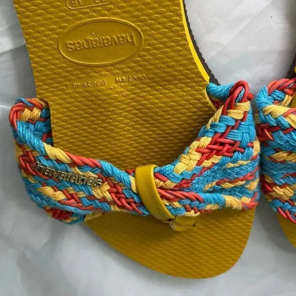 NWT size 7/8 Havainas St. Tropez mesh sandals multicolored woven strap - Image 8