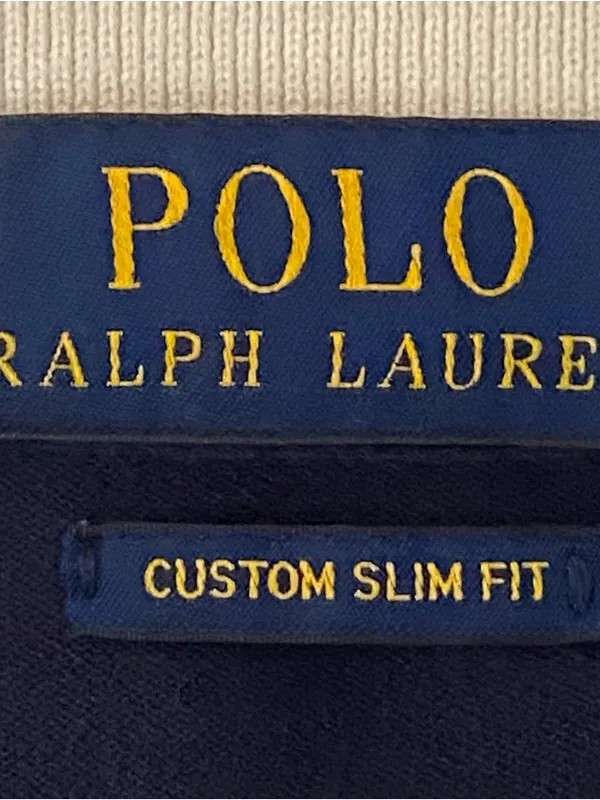 POLO Ralph Lauren navy blue Polo shirt w/large red Polo logo & white trim Medium - Image 10