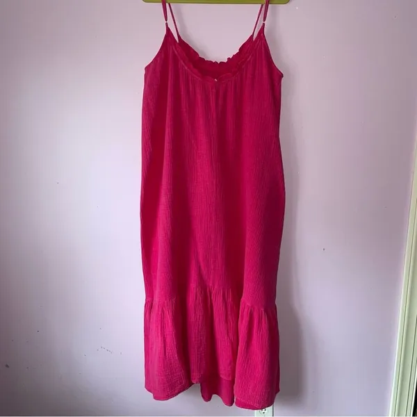 143 Lovestory Size M Pink Maxi Dress Gauzy Cotton Oversized Ruffle - Image 5