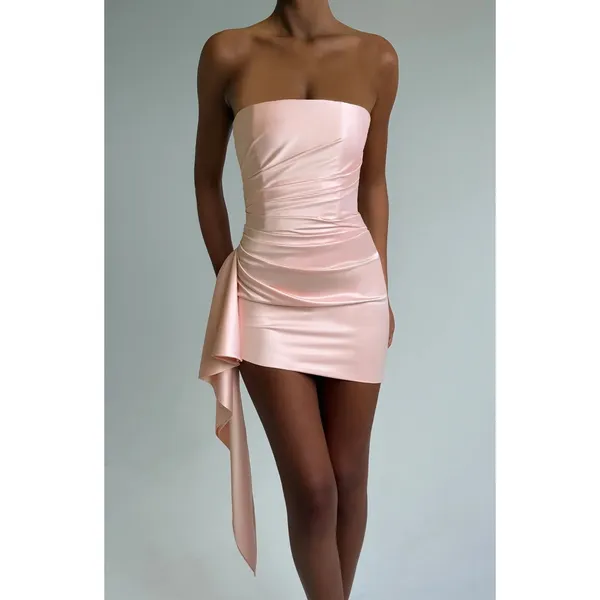 NWT Babyboo Leoni Blush Pink Satin Ruched Strapless Mini Dress Womens Size XS - Image 8