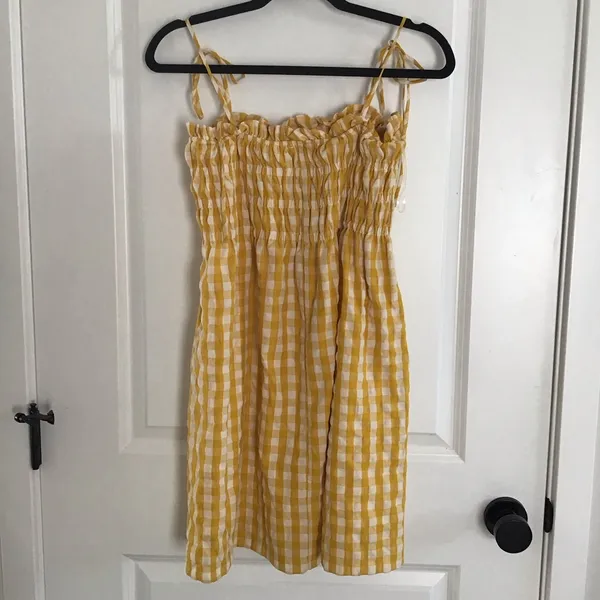 & Merci Womens Yellow White Gingham Tie Straps Mini‎ Dress Sz S Boho Cottagecore - Image 2