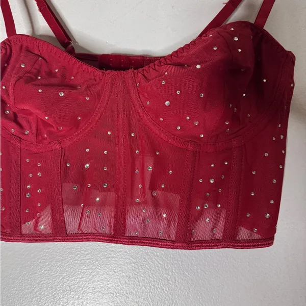 NWT Avidlove Medium Bra Corset Red With Rhinestones‎ - Image 3
