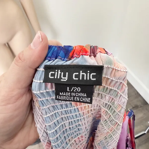 [City Chic] Blue Purple Abstract Floral Print Stained Glass Maxi Dress Sz 20 / L - Image 12