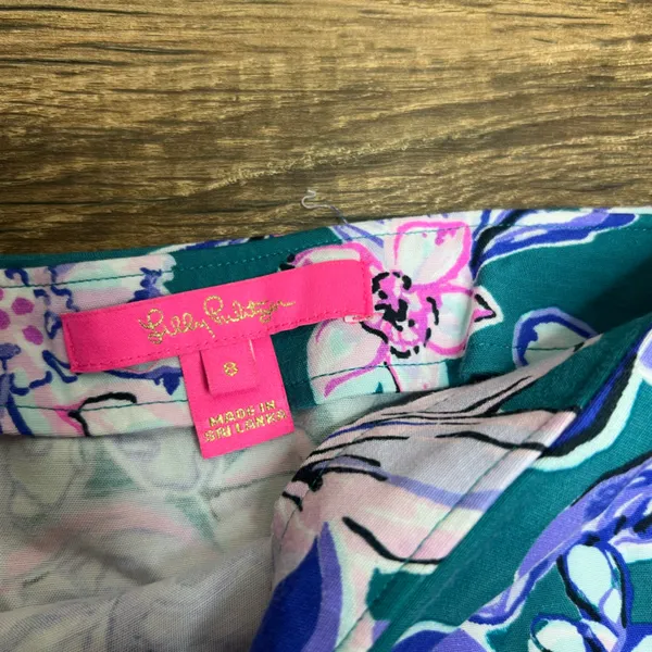 Lilly Pulitzer Ibis Skirt Moonlight Garden Floral Pink Blue Size 8 Ruffle Hem Mi - Image 2