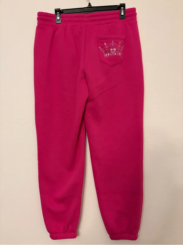 NWT True Religion Rhinestone Crown Fleece Joggers Size Medium Pink Y2K - Image 5