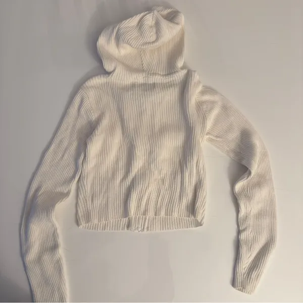 Hollister White Crop Ribbed Zip Up Sweater Hoodie - Image 7