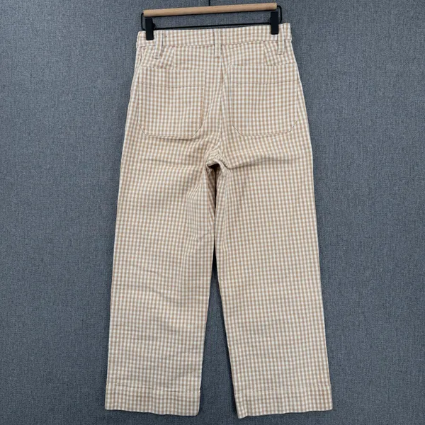 Madewell Slim Emmett Wide-Leg Crop Pants 26 Tan White Gingham Check Cottagecore - Image 3