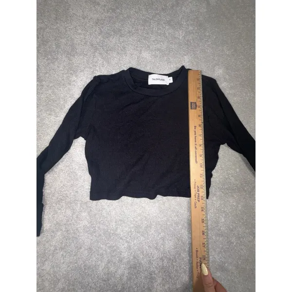 Talentless Womens Small Ribbed Knit Long Sleeve Cropped Tee Black Crew Neck - Image 10