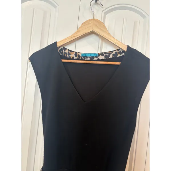 Alice & Olivia Black And Leopard Belted Dress‎ - Image 3