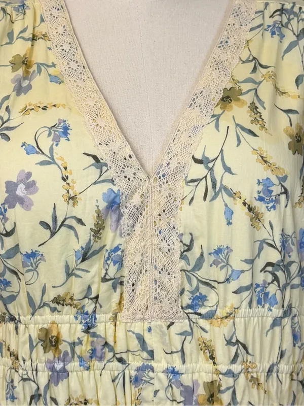 Taylor Maxi Dress 16W Yellow Floral Cotton Lace Smocked Waist NWT Cottagecore - Image 11