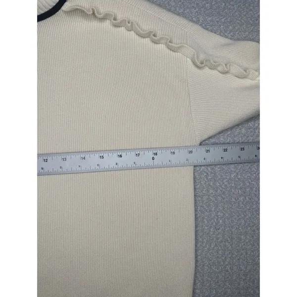 Adrianna Papell Cream Ruffle Trim Mock Neck‎ Long Sleeve Knit Sweater size M - Image 5