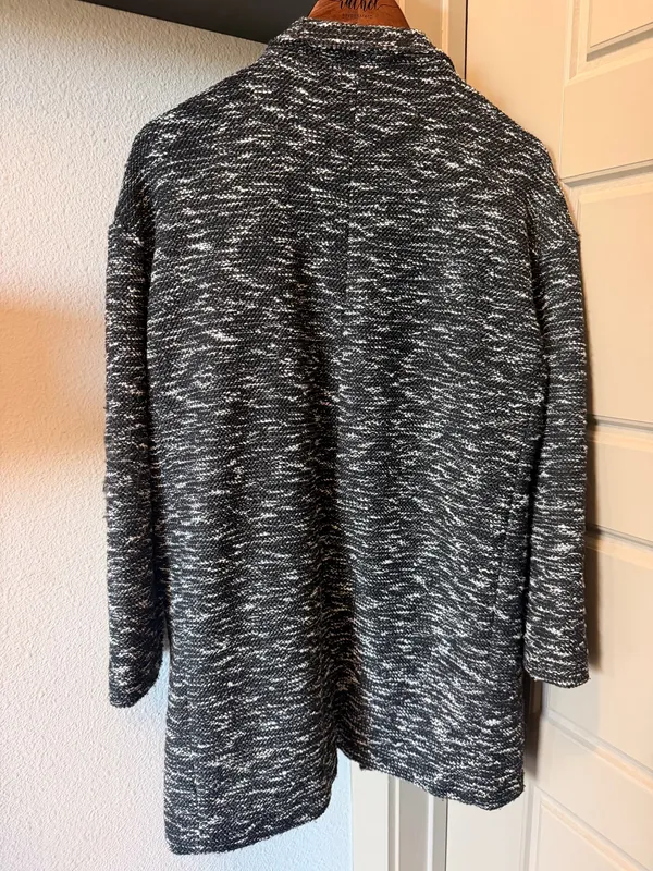 Black White Textured Long Blazer Size M - Image 2
