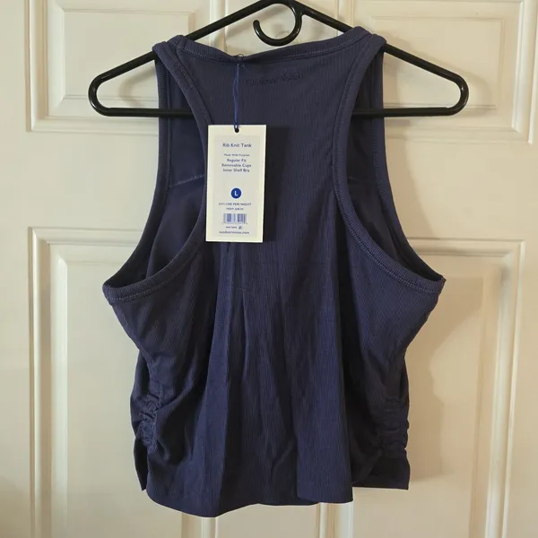Outdoor Voices Women's Snug Fit Side Ruched Ribbed Tank Top Size Large NWT Blue - Image 5