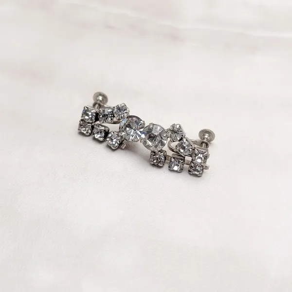 Vintage Screw On Earrings Stylish and Elegant Clear Gem Statement Drop Dangle - Image 3