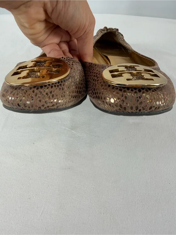 Tory Burch Snake Embossed Large Metal Logo Ballet Flat in Light Brown Gold 8.5 - Image 7