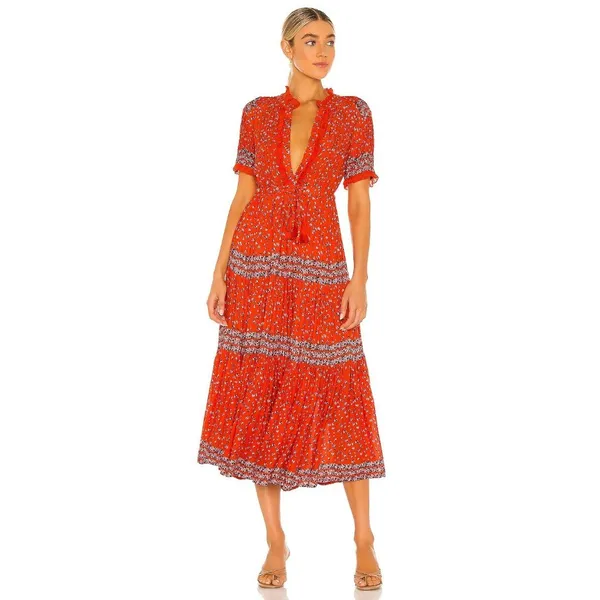 Free People‎ Rare Feeling Maxi Dress in Orange Pop Combo Size Small - Image 3