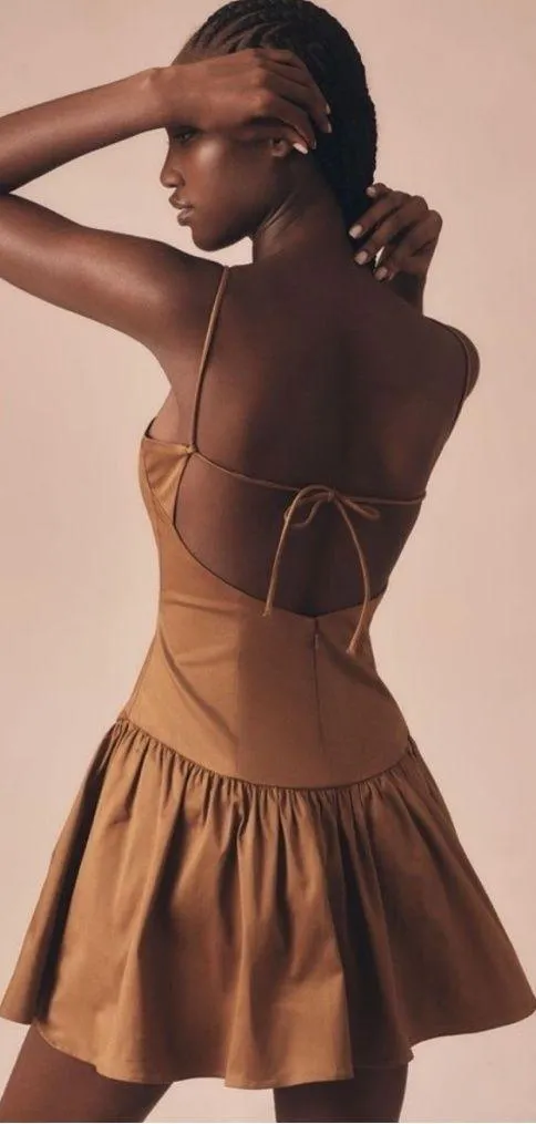 Maeve Drop Waist Mini Dress Brown Anthropologie Size Medium M - Image 2