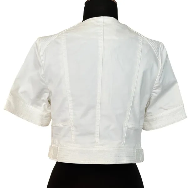Cache White Cotton Blend Front Button Short Jacket Top Lined Side Tab NWT $118 - Image 4
