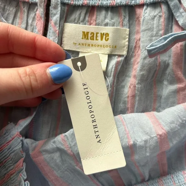 Maeve by Anthropologie Gauzy Tiered Dress Cover Up Light Blue Pink Stripe‎ XS - Image 5