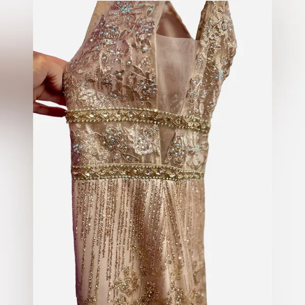 Trendy Rose Gold Sequins Designer Dress NWT - Image 2